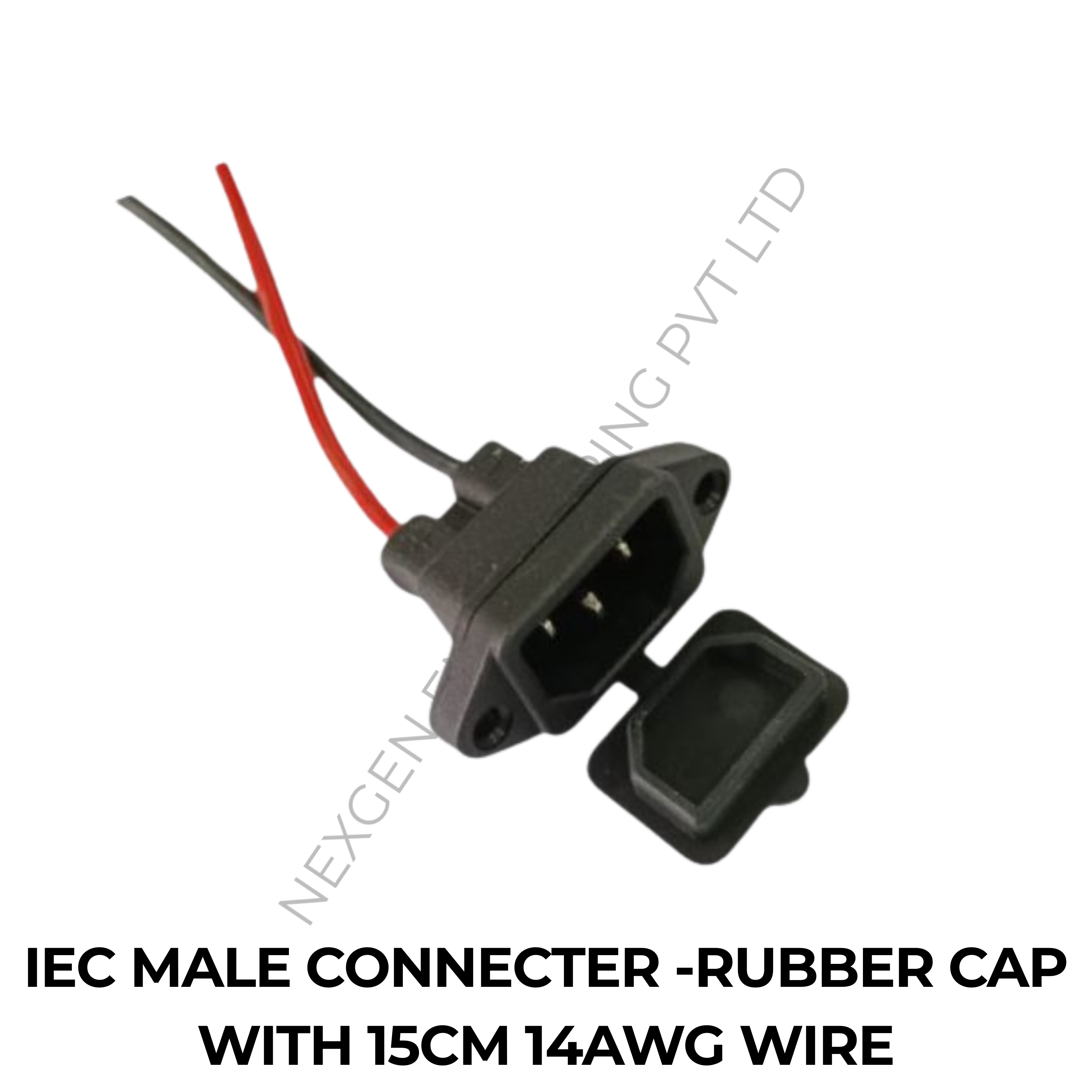 IEC MALE CONNECTER -RUBBER CAP WITH 15CM 14AWG WIRE